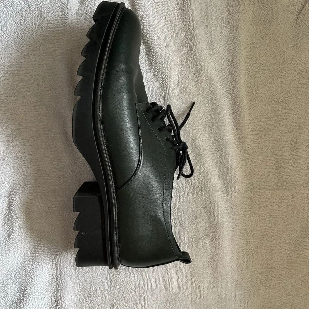 Zara TRF Shoes Women's Size 9 (EU 40)‎ Green Low Heel Chunky Derby Lace Up
